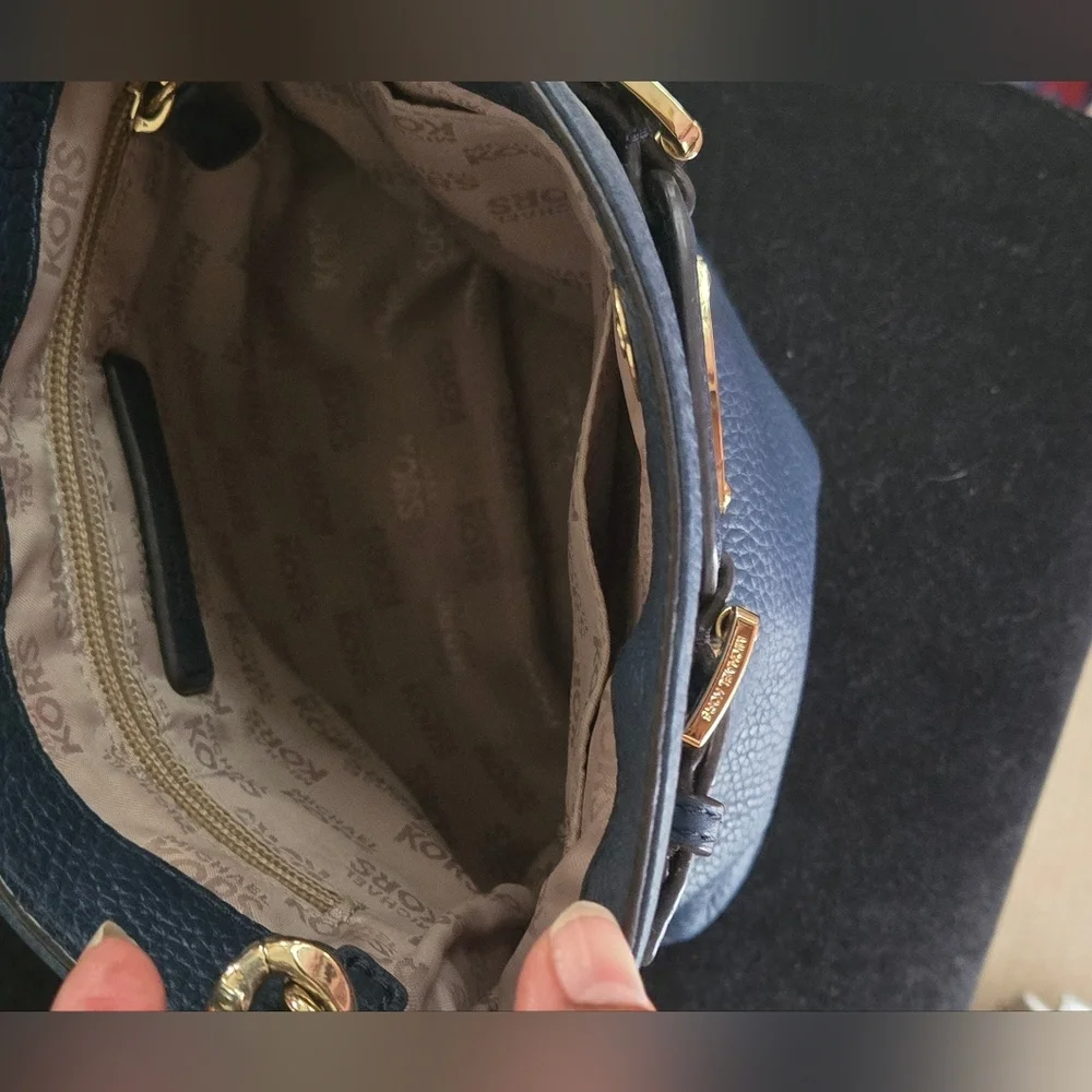 Michael Kors Dark Blue Crossbody Bag with Gold Accents - Picture 7 of 12